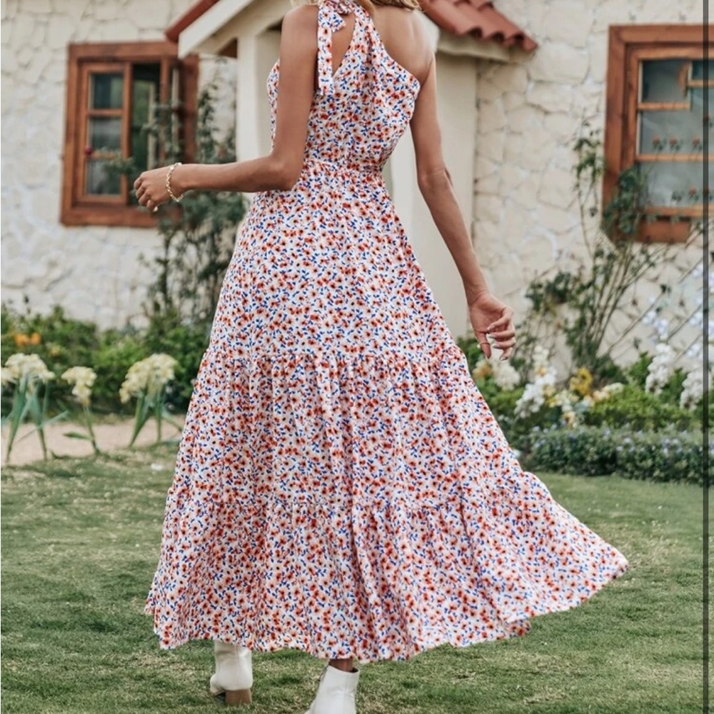 SHEIN - Allover Floral One Shoulder A-Line Dress
